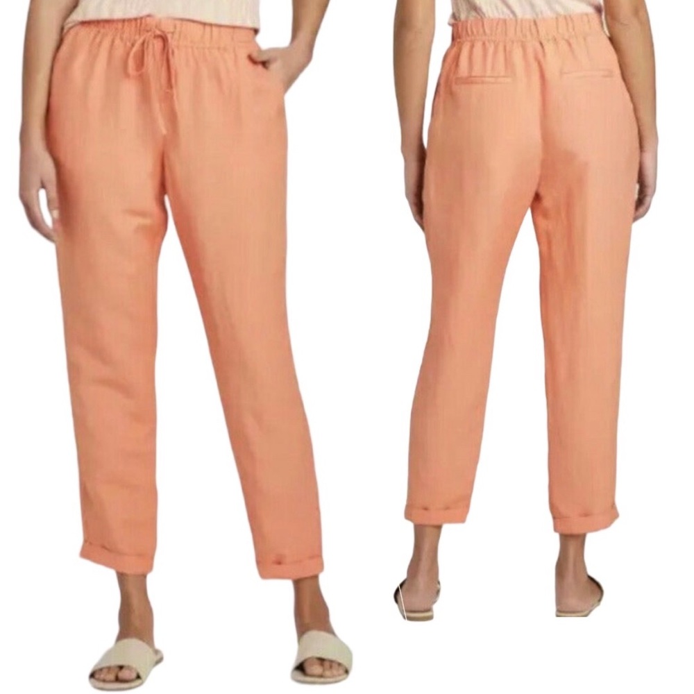 A New Day Women's Linen Blend Pull On Ankle Pants Coral Size XL